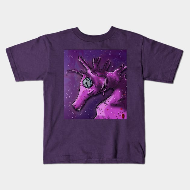 A Seahorse Purple Kids T-Shirt by IckyScrawls